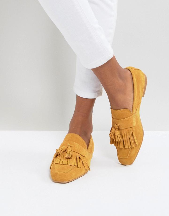 Depp Suede Fringe Flat Shoe - Yellow