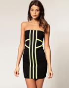 Asos Bandeau Dress With Neon Piping - Pink