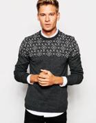 Asos Sweater In Twist With Geo-tribal Design - Charcoal