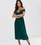 Asos Design Tall Lace And Pleat Bardot Midi Dress-green