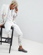 Asos Skinny Suit Pants In Floral Printed White Jaquard - White
