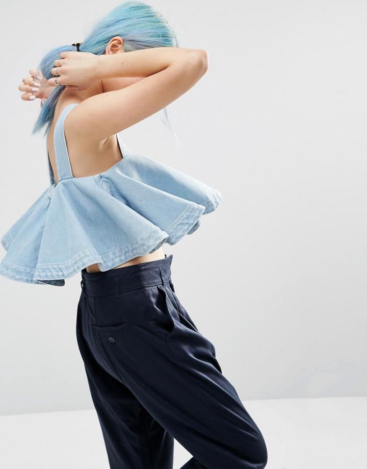 Asos White Frill Crop Denim Top - Blue