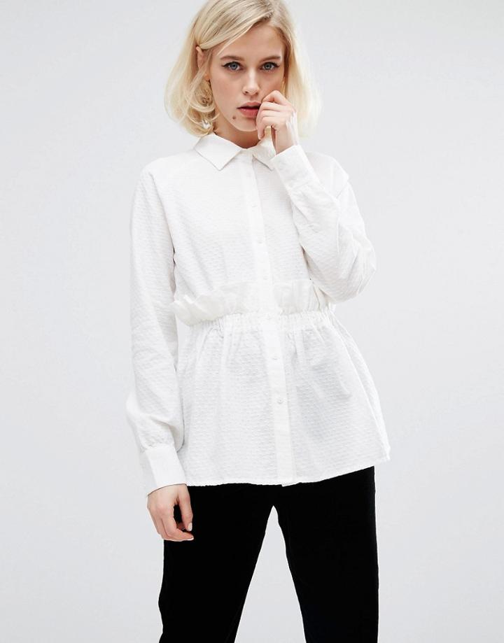 Lost Ink Textured Shirt With Ruffle Waist - White
