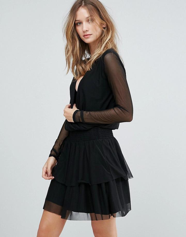 Gestuz Mesha Plain Mesh Armed Dress - Black