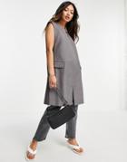Mango Sleeveless Long Blazer In Gray-grey