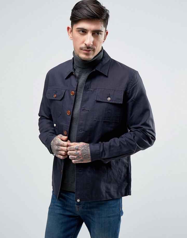 Pretty Green Stamford Overshirt Jacket In Navy - Navy