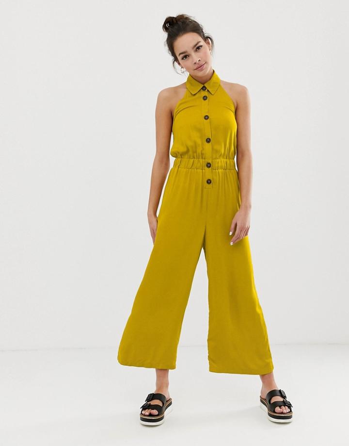 Asos Design Button Front Collar Culotte Jumpsuit-multi