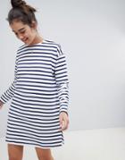 Asos Design Sweat Dress In Stripe With Long Sleeves-multi