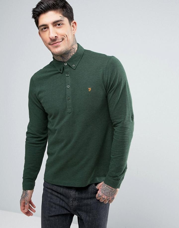 Farah Merriweather Pique Polo Long Sleeve Slim Fit In Green Marl - Green