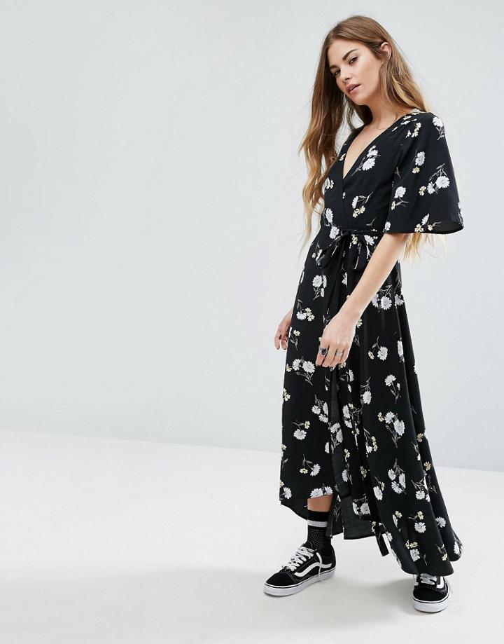 Nobody's Child Wrap Front Midi Dress In Floral - Black