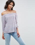 Pieces Flara Off Shoulder Stripey Blouse - Navy