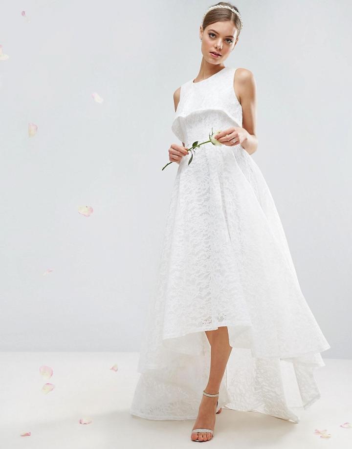 Asos Bridal High Crop Lace Maxi Dress - White