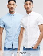 Asos Skinny Oxford 2 Pack In White And Blue With Short Sleeves