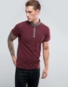 Brave Soul Contrast Chambrey Collar Polo - Red