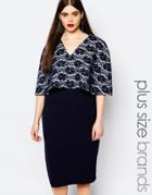 Club L Plus Midi Dress With Lace Cape - Navy