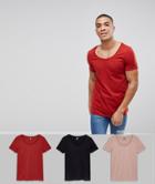 Asos Design Deep Scoop Neck T-shirt 3 Pack Save - Multi