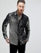 Asos Regular Fit Sequin Shirt In Silver - Silver