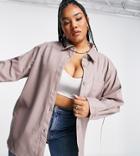 Threadbare Plus Pu Shirt In Taupe-brown