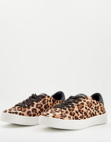 Karen Millen Lace Up Sneakers In Leopard-multi