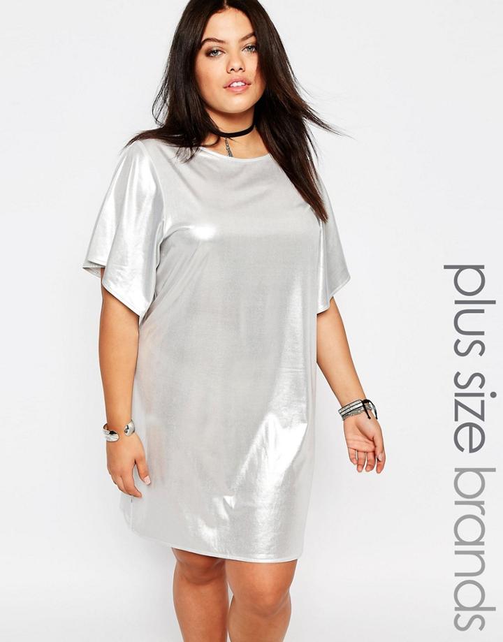Missguided Plus Shiny T-shirt Dress - Silver