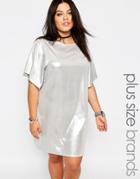 Missguided Plus Shiny T-shirt Dress - Silver