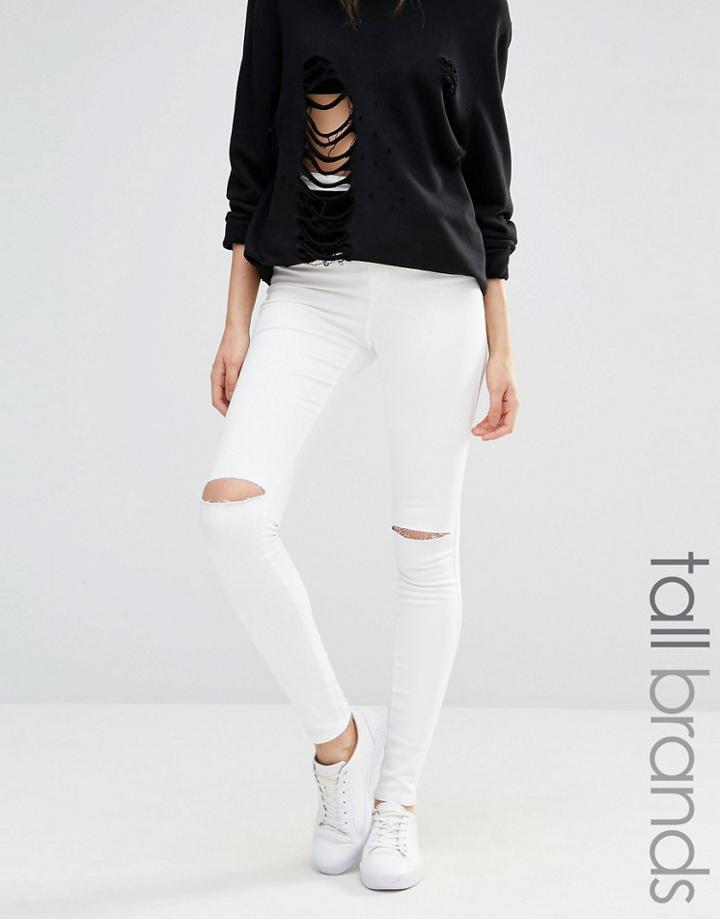 Missguided Tall High Waisted Slash Knee Skinny Jean - White