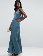 Asos Wedding Premium Drape Cowl Back Cami Maxi Dress - Blue