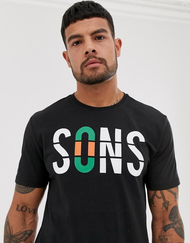 Only & Sons Slogan Print T-shirt-black