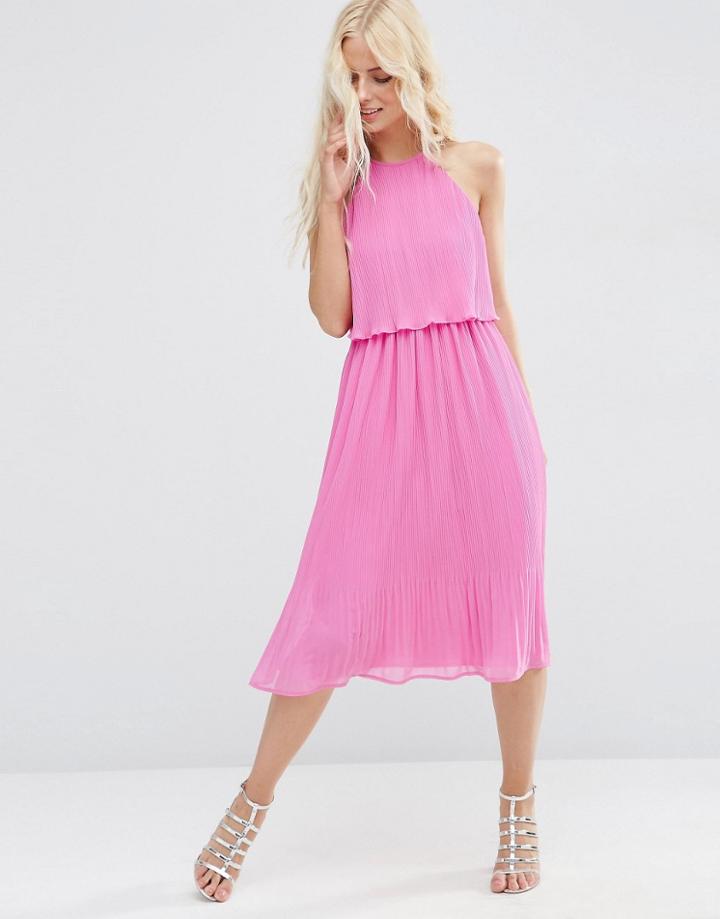 Asos Pleated Double Layer Midi Dress - Pink
