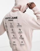 Sixth June Zodiac Oversized Back Print Hoodie In Soft Pink
