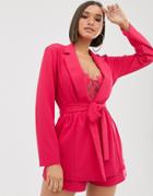 Asos Design Wrap Belted Suit Blazer - Pink