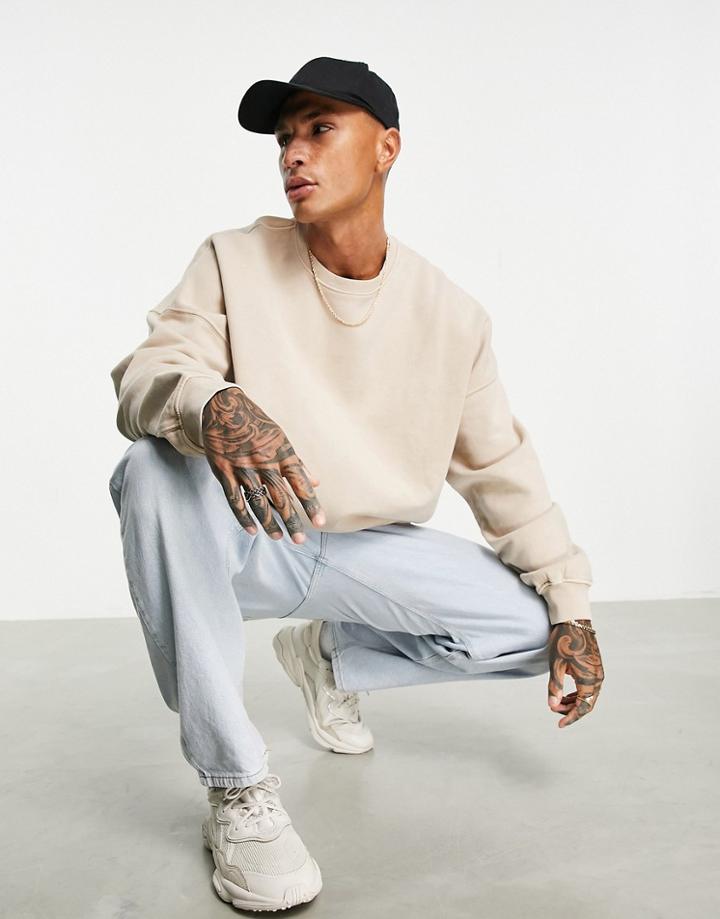 Dr Denim Heavyweight Sweatshirt In Stone-neutral