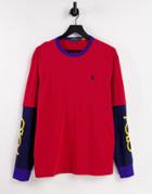 Polo Ralph Lauren Icon And Arm Logo Layered Long Sleeve Top In Red/navy