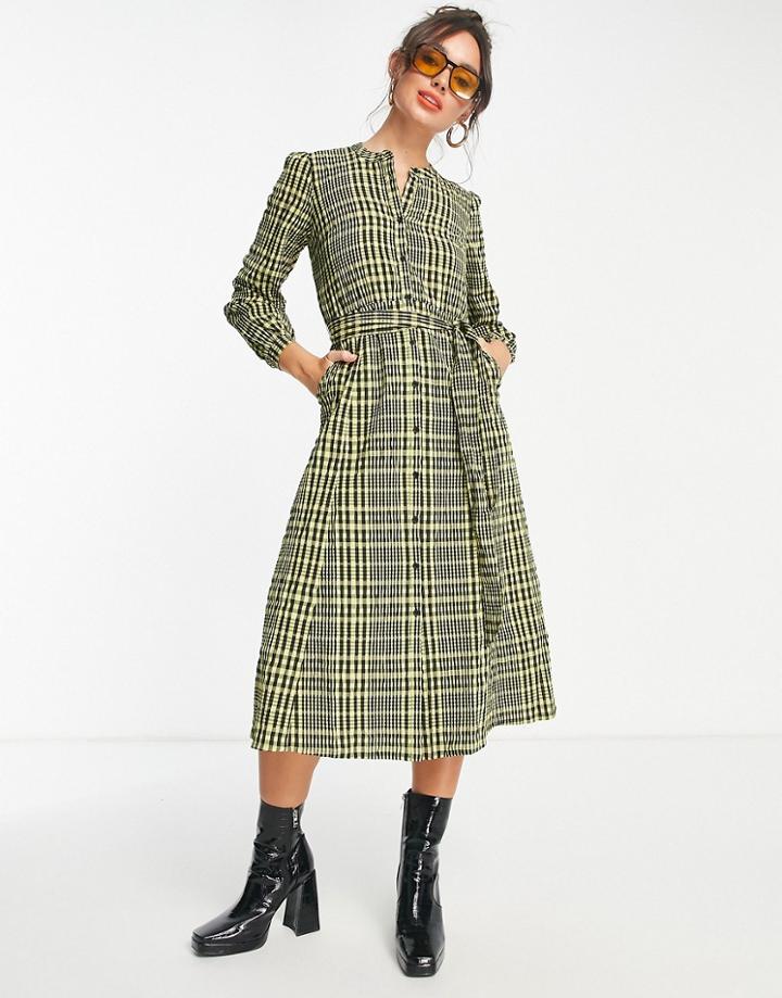 Whistles Nora Gingham Plaid Midi Dress In Yellow