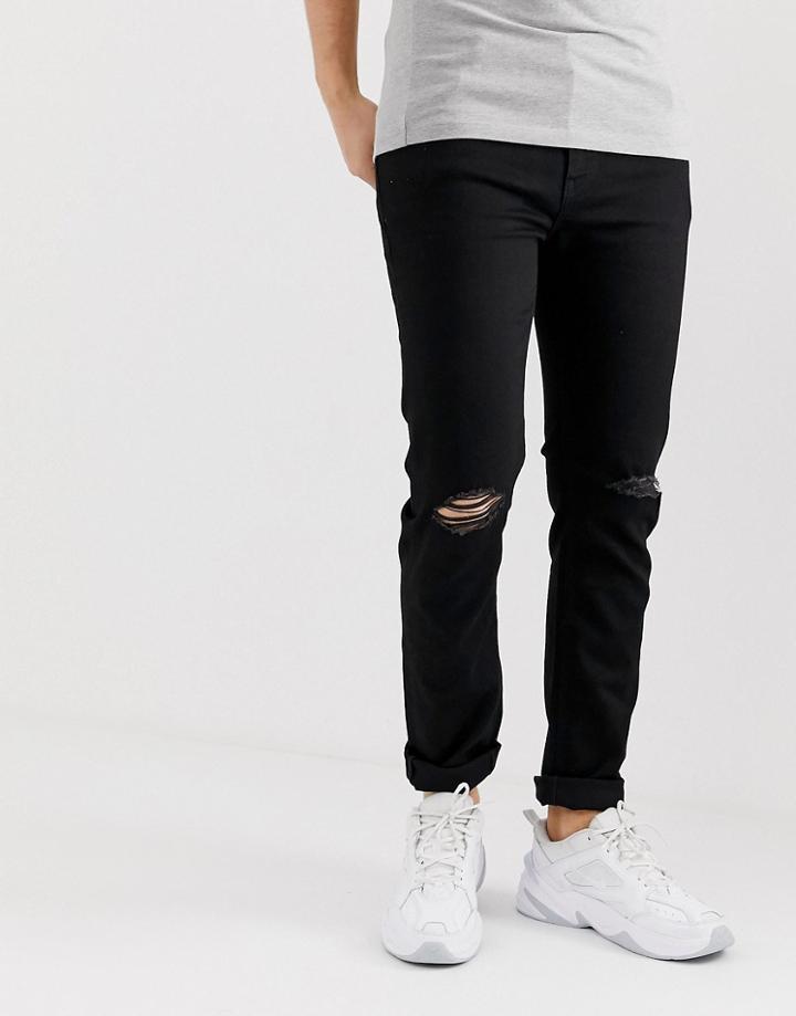 Asos Design Recycled Skinny Jeans In Black With Knee Rips - Black