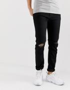 Asos Design Recycled Skinny Jeans In Black With Knee Rips - Black
