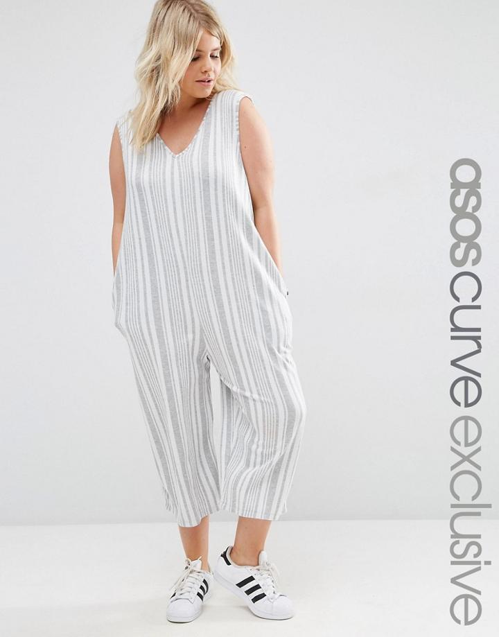 Asos Curve Jersey Jumpsuit With Wide Leg In Variegated Stripe