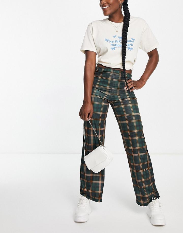 Heartbreak Wide Leg High Waisted Pants In Green Check - Part Of A Set