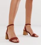 New Look Wooden Low Block Heeled Sandal In Rust - Red