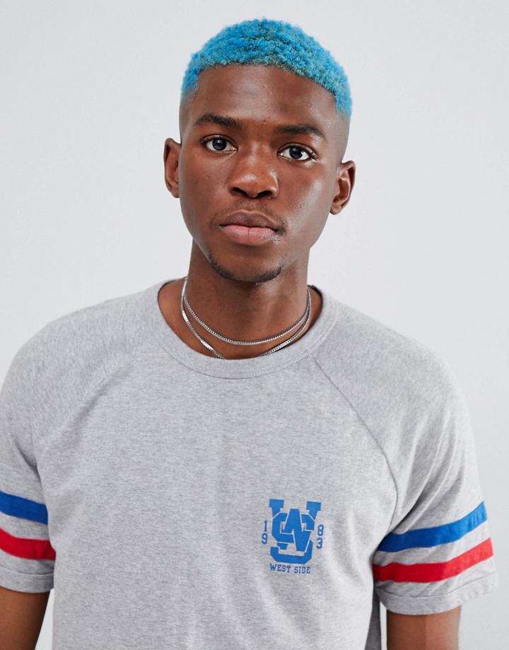 Asos Design Relaxed T-shirt With Sleeve Stripe Raglan And Text Print - White