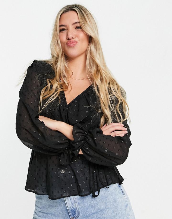 New Look Sparkle Wrap Blouse In Black
