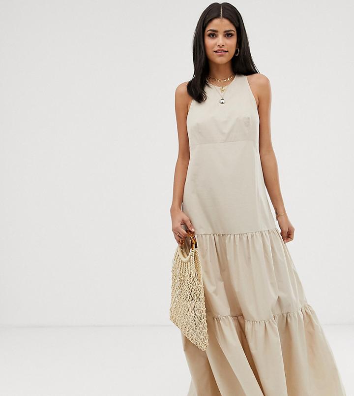 Asos Design Tall Tiered Racer Back Smock Maxi Dress - Cream