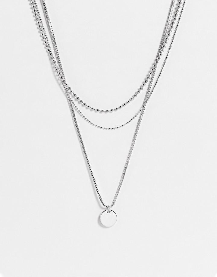Topshop Disk And Chain Multirow Necklace In Silver