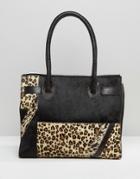 Urbancode Leather And Leopard Mix Tote Bag - Black