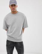 Asos Design Oversized Short Sleeve Sweatshirt In Gray Marl - Gray