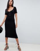 Asos Design Midi Tea Dress With Horn Buttons - Black