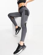 Adidas Training 3 Bar Logo Waistband Leggings In Dark Gray