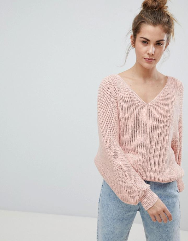 Pull & Bear V Neck Oversized Sweater - Yellow