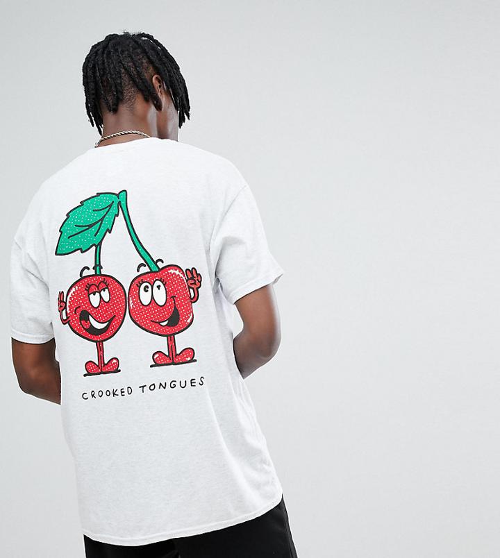 Crooked Tongues T-shirt With Cherry Print In Gray Marl - Gray