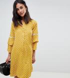 Vero Moda Tall Polka Dot Shirt Dress With Fluted Sleeve-multi